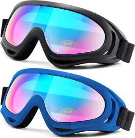 2-Pack Snow Ski Goggles, Snowboard Goggles for Kids, Teens, Youth, Adults