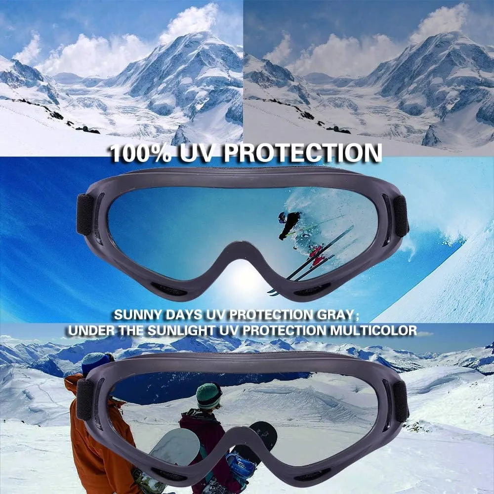 2-Pack Snow Ski Goggles, Snowboard Goggles for Kids, Teens, Youth, Adults