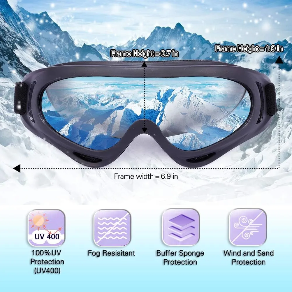 2-Pack Snow Ski Goggles, Snowboard Goggles for Kids, Teens, Youth, Adults