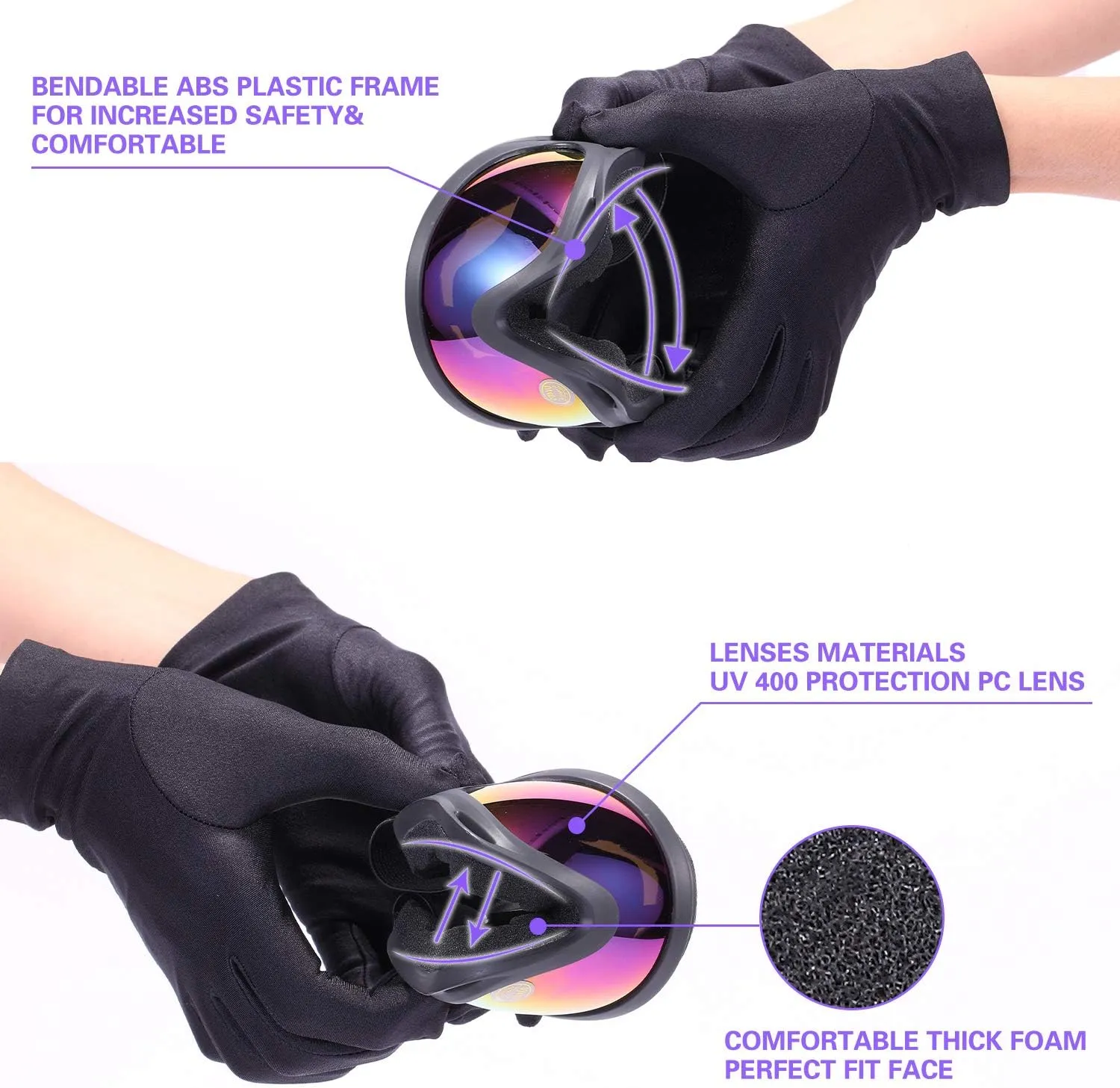 2-Pack Snow Ski Goggles, Snowboard Goggles for Kids, Teens, Youth, Adults