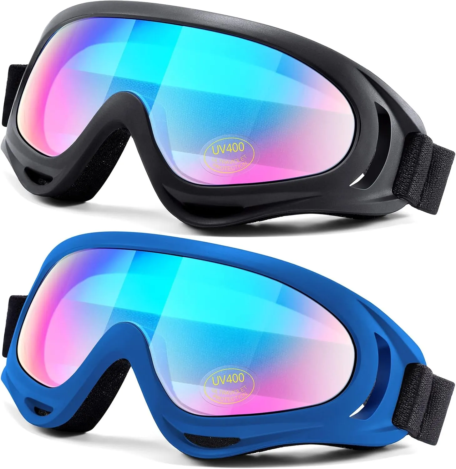 2-Pack Snow Ski Goggles, Snowboard Goggles for Kids, Teens, Youth, Adults