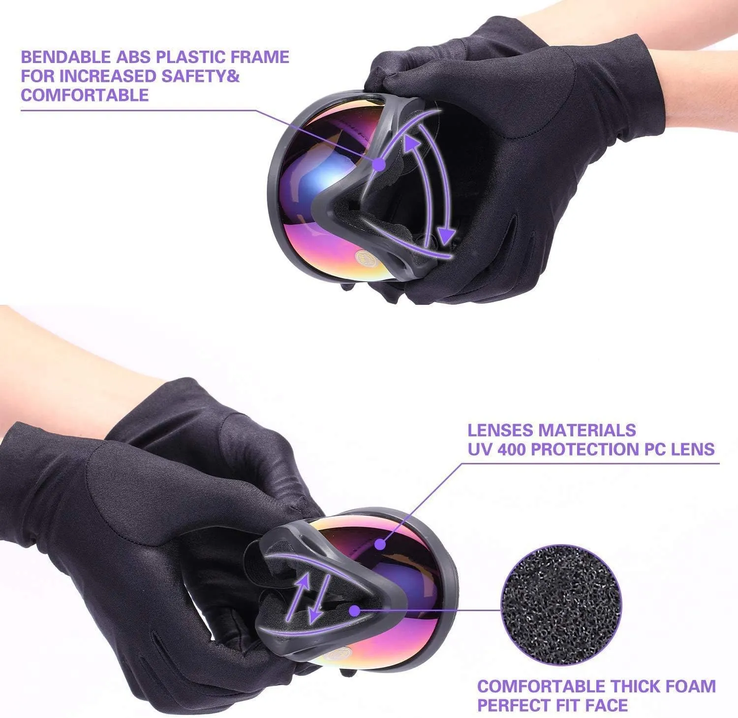 Anti-Glare Lenses-Ski Goggles Winter Sport Snowboard Goggles with UV 400 Protection