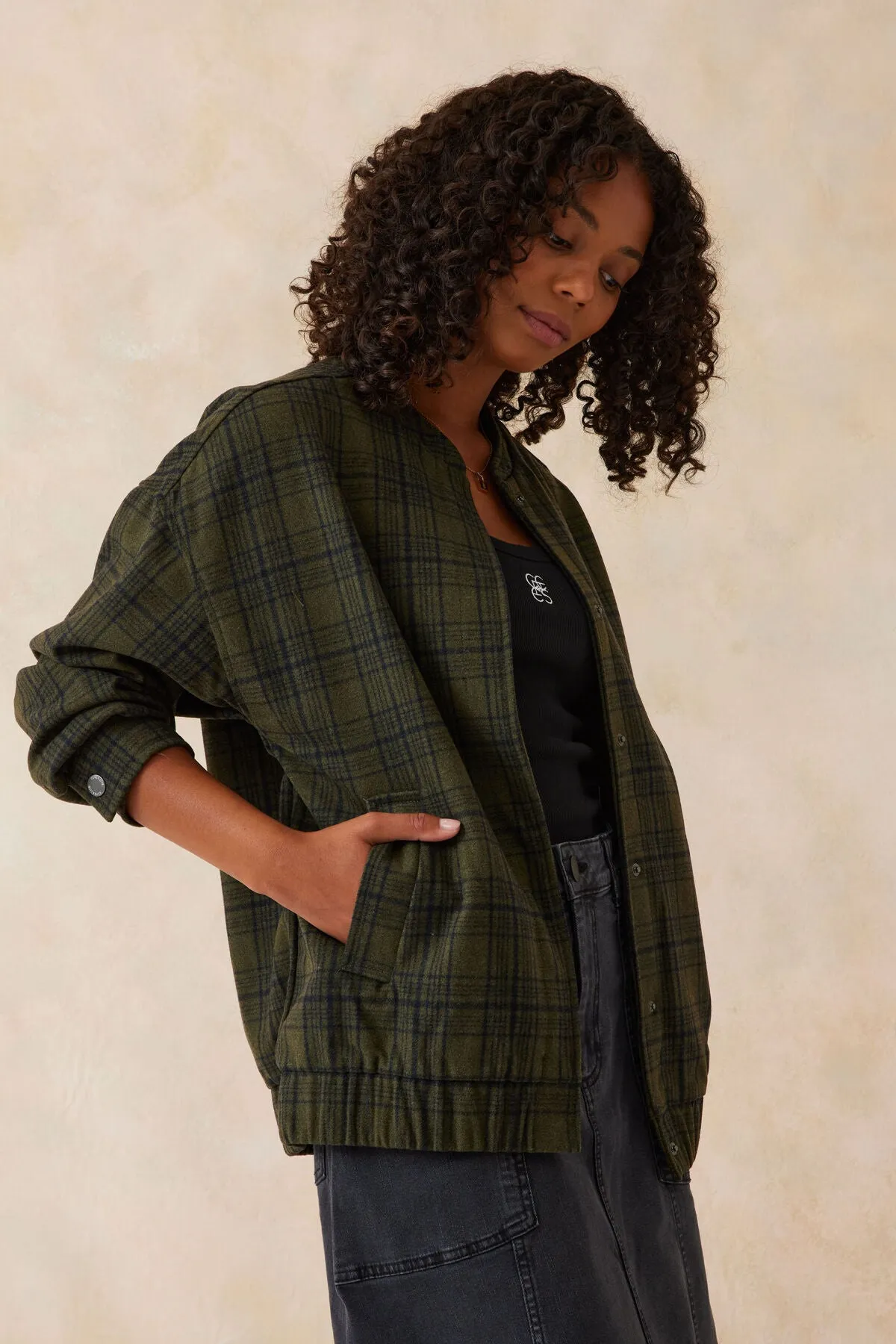 Ceres Life Relaxed Bomber Jacket Olive Check