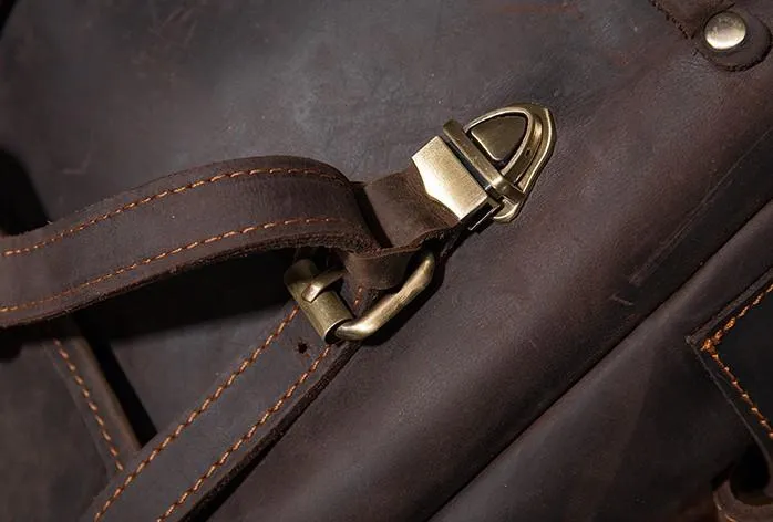 Coffee Cool Mens Leather Hiking Backpack Large Travel Backpack Leather Backpack for Men