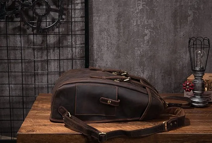 Coffee Cool Mens Leather Hiking Backpack Large Travel Backpack Leather Backpack for Men
