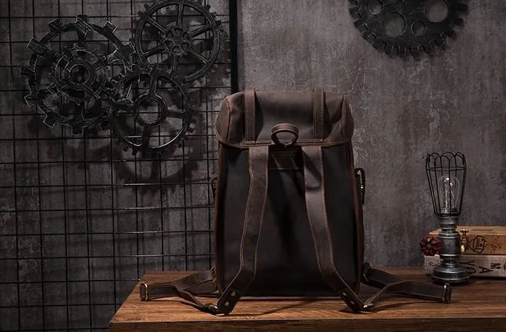 Coffee Cool Mens Leather Hiking Backpack Large Travel Backpack Leather Backpack for Men