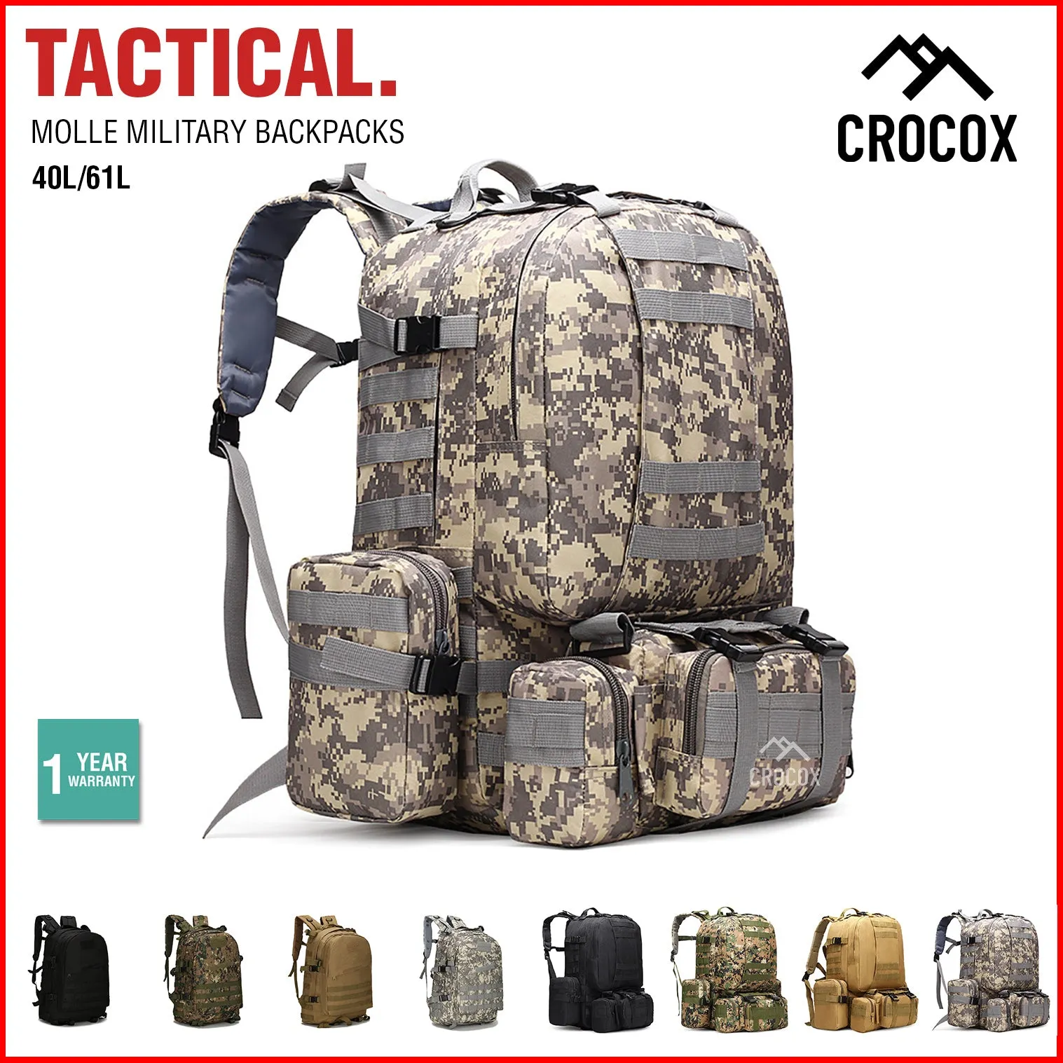 Crocox MOLLE Tactical Backpack Bag Military Pouches Rucksack Canvas Army Hiking