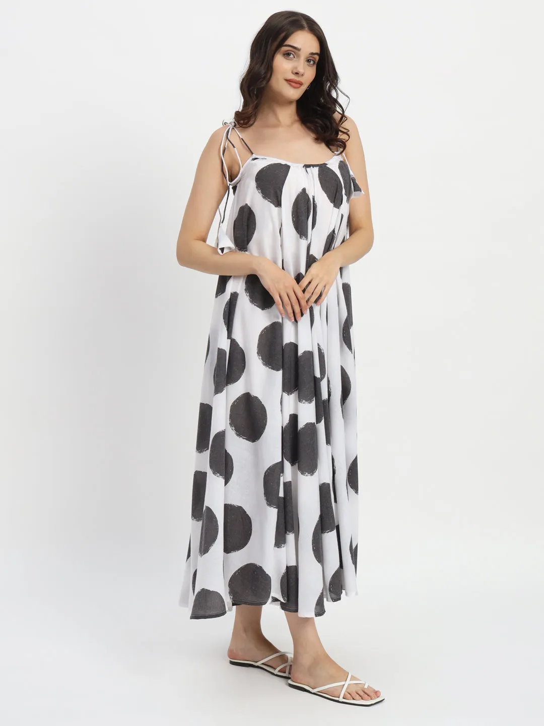 Dots & Dashes Black & White Cotton Blend Tent Dress