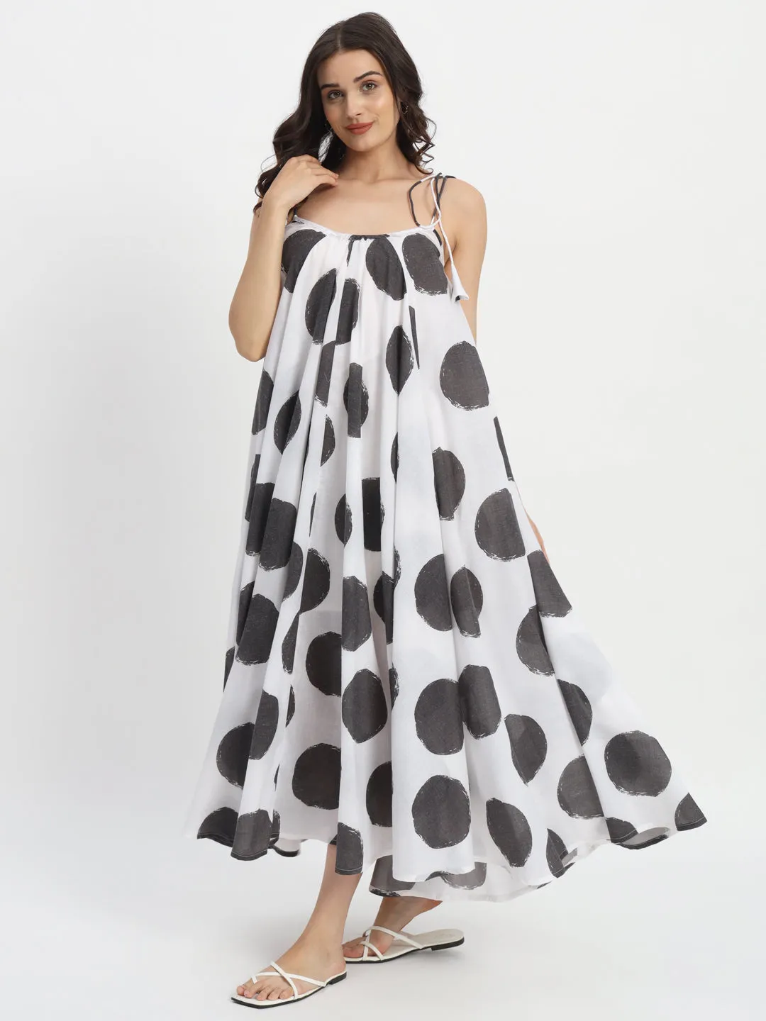 Dots & Dashes Black & White Cotton Blend Tent Dress