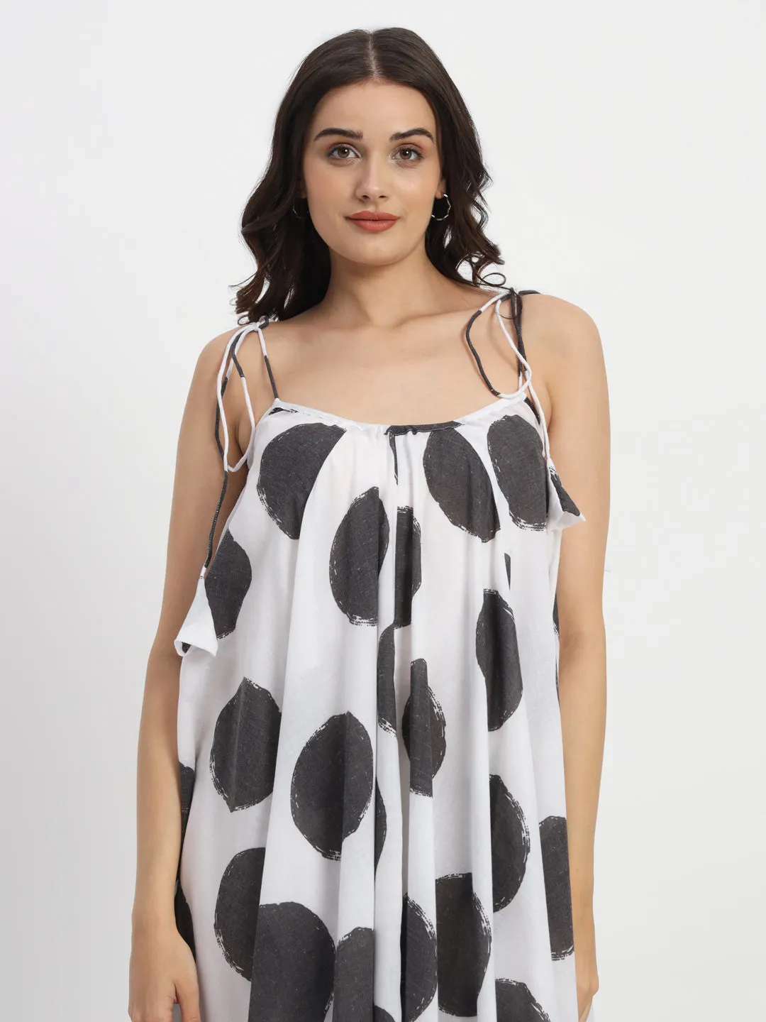 Dots & Dashes Black & White Cotton Blend Tent Dress