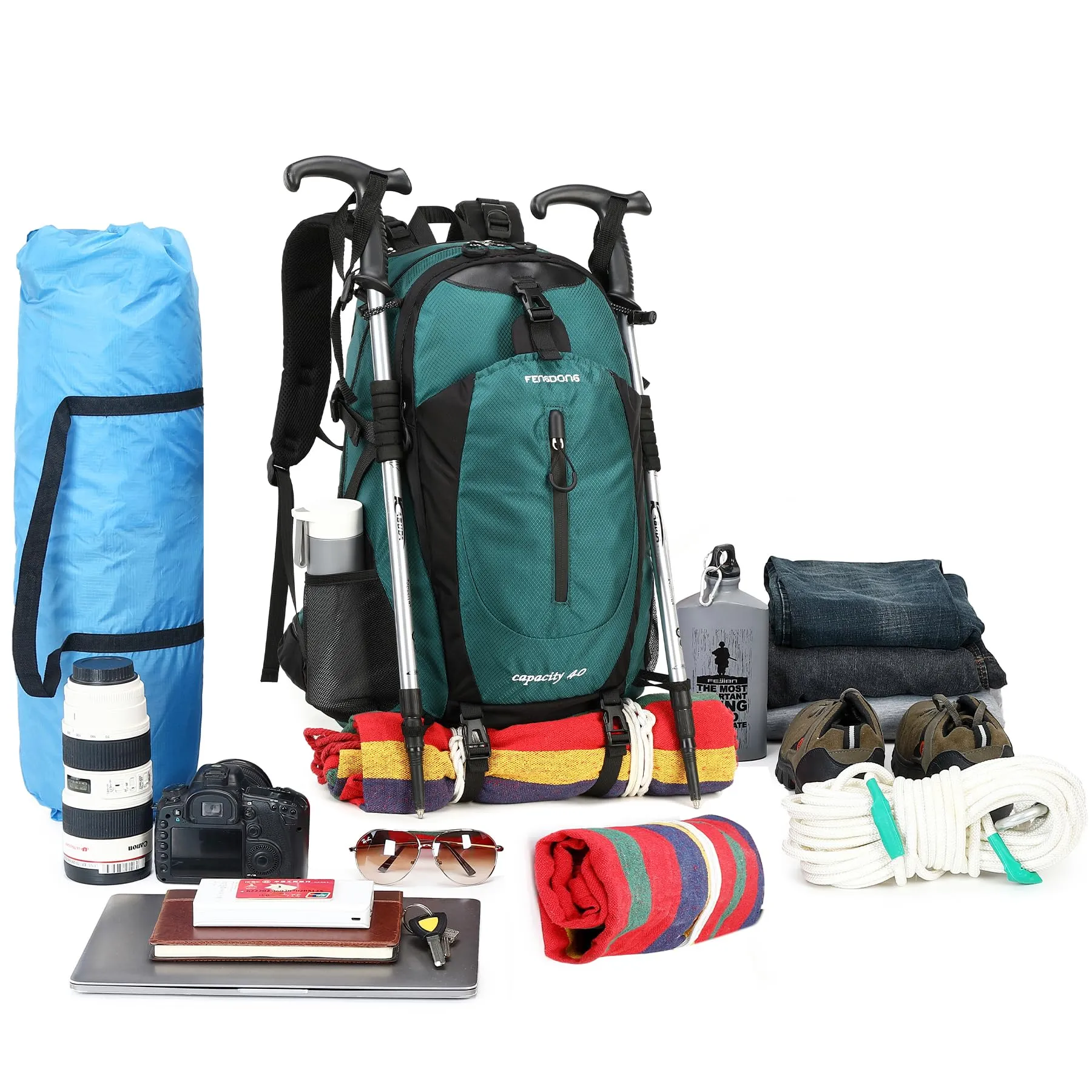 FENGDONG 40L Waterproof Lightweight Outdoor Daypack Hiking,Camping,Travel Backpack for Men Women Dark Green