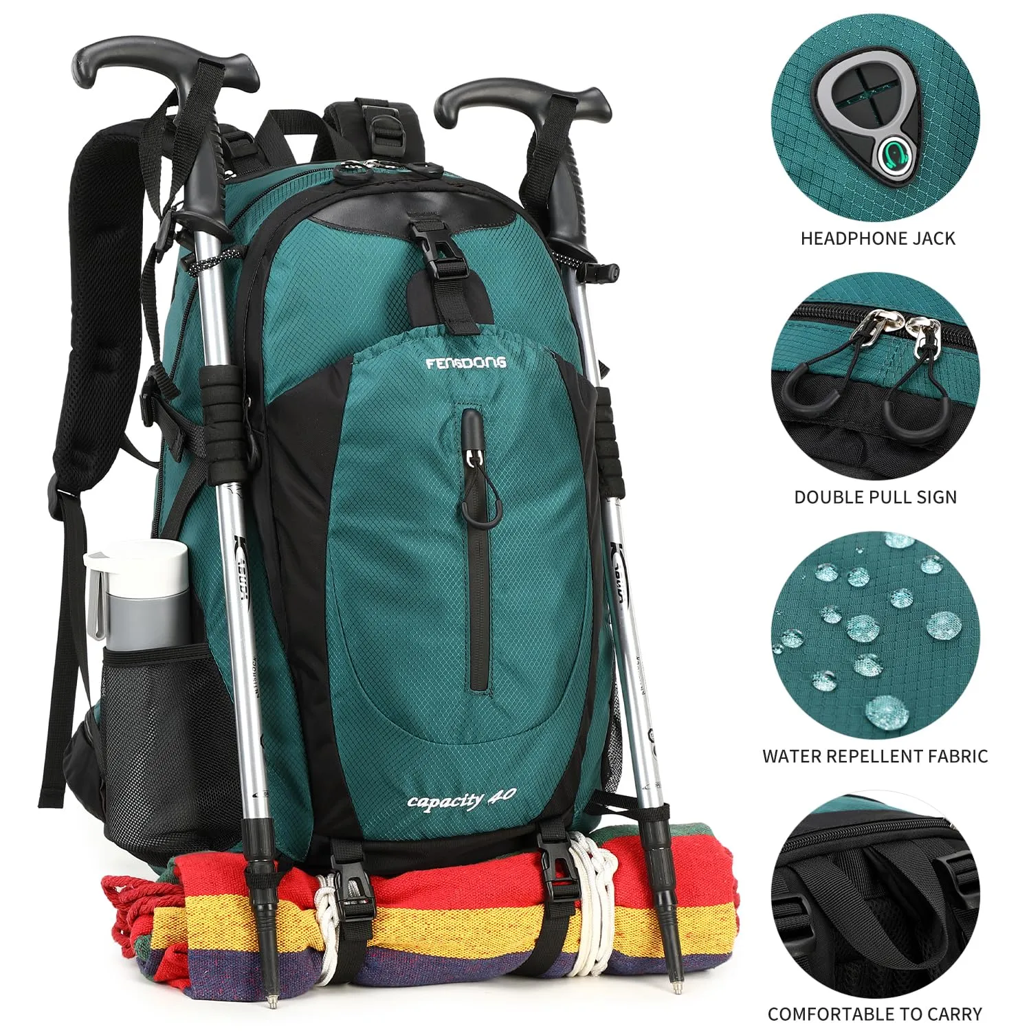 FENGDONG 40L Waterproof Lightweight Outdoor Daypack Hiking,Camping,Travel Backpack for Men Women Dark Green