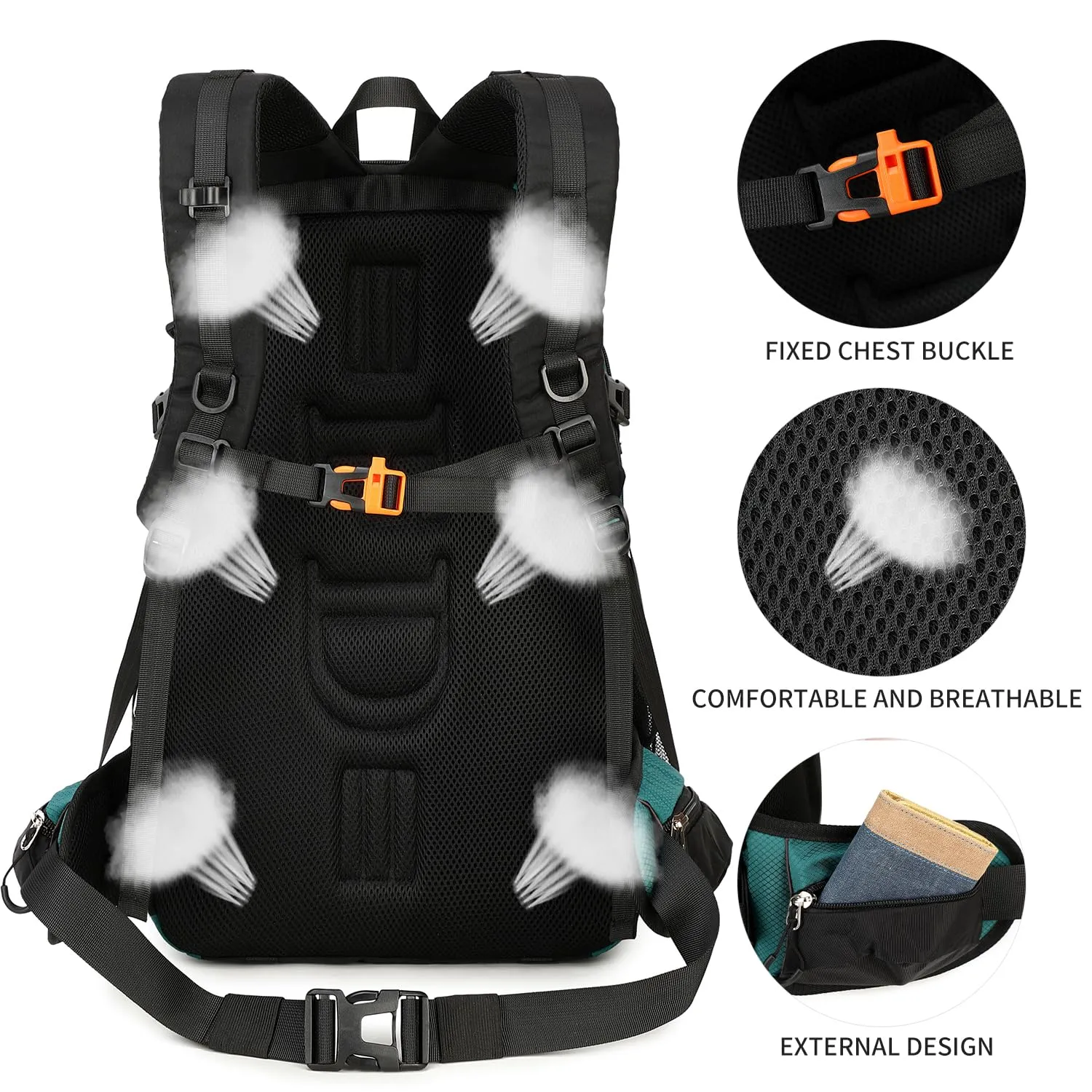 FENGDONG 40L Waterproof Lightweight Outdoor Daypack Hiking,Camping,Travel Backpack for Men Women Dark Green