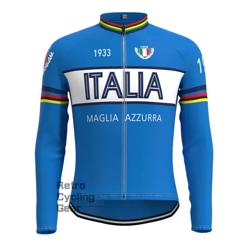 Maglia Azzurra Italia Retro Long Sleeve Cycling Kit