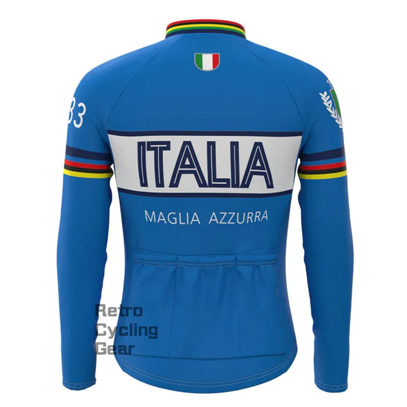 Maglia Azzurra Italia Retro Long Sleeve Cycling Kit