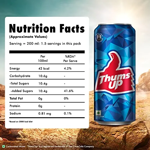 Thums Up Cold Drink | Soft Drink with Strong Taste | Spicy & Fizzy Cold Drink | Recyclable Can, 300 ml (Pack of 6)