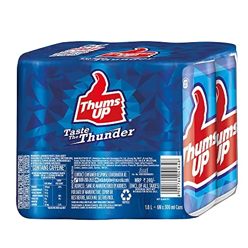 Thums Up Cold Drink | Soft Drink with Strong Taste | Spicy & Fizzy Cold Drink | Recyclable Can, 300 ml (Pack of 6)